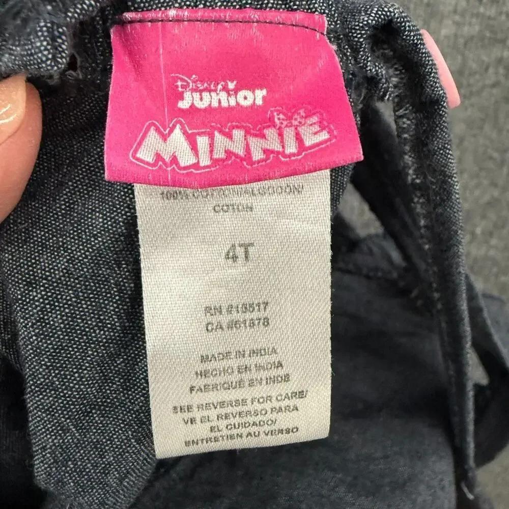 Disney Minnie Mouse Pinafore Apron Dress Size 4T Blue Chambray Ruffle Jumper